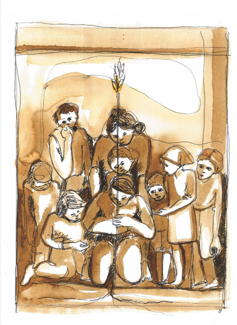 Obra de Fúlvia Gonçalves com conjunto de figuras humanas